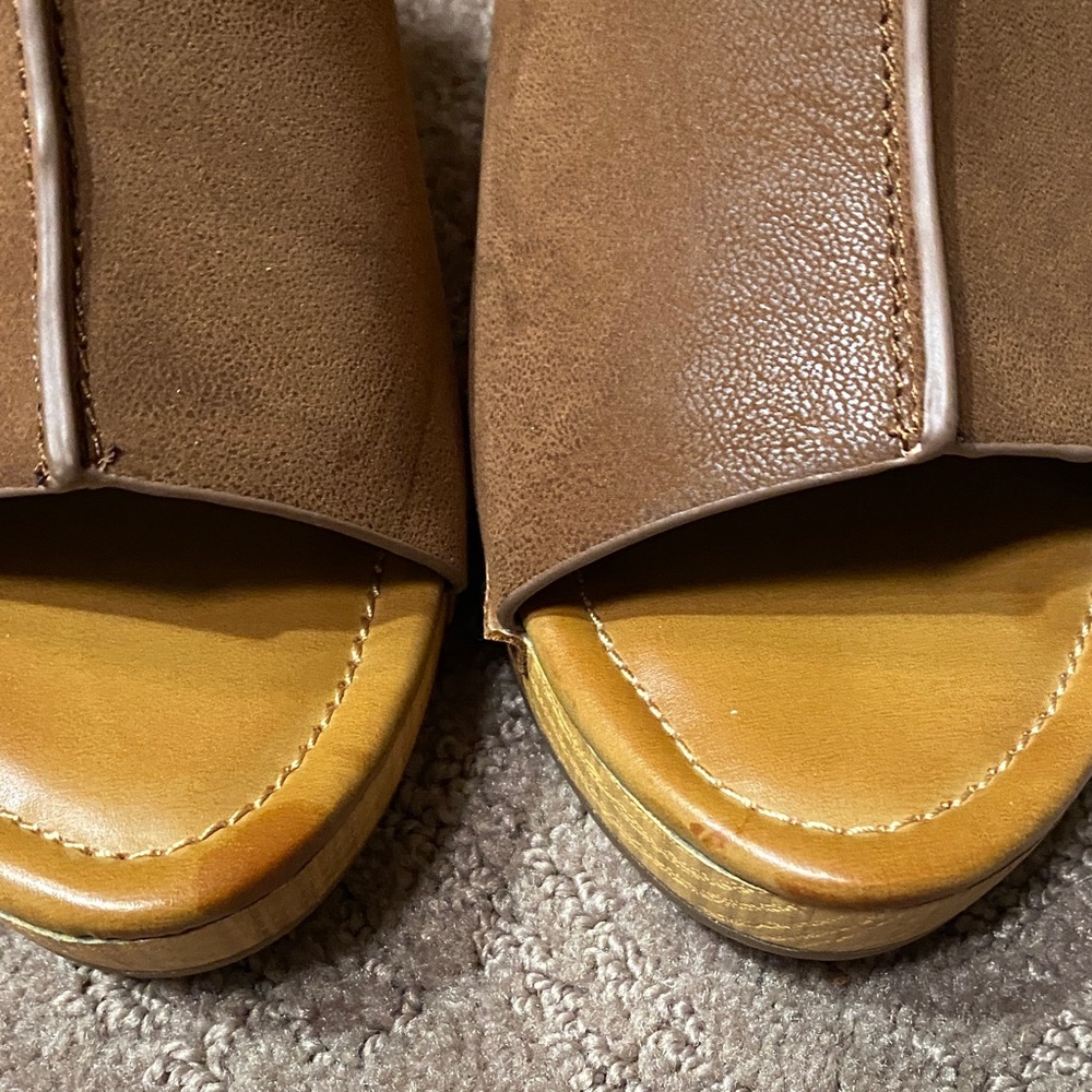 MIA Women's Tan and Brown Block Heel Mules 8.5 Office Spring Summer - Picture 10 of 10